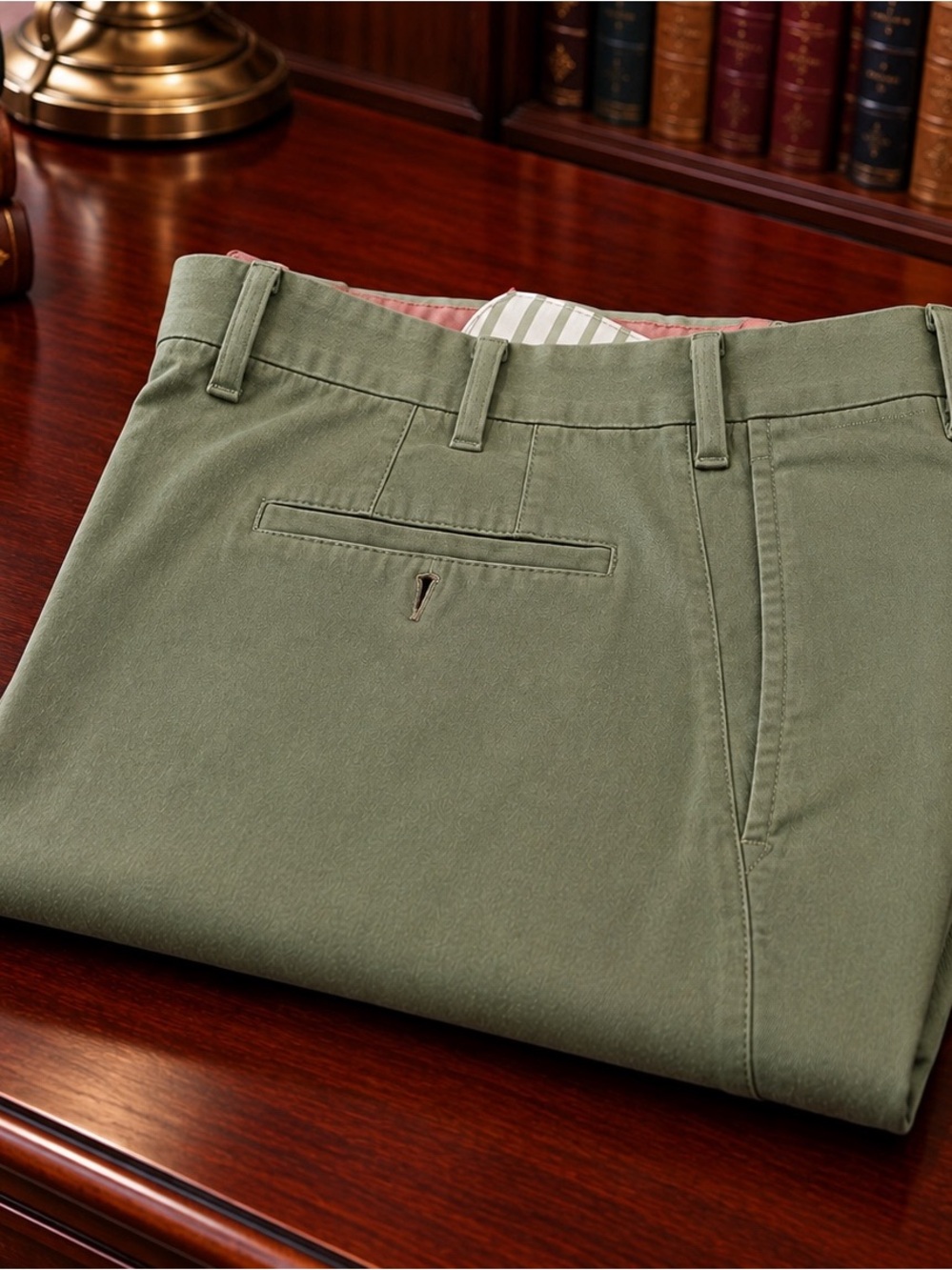 Vigano Sage Green Tailored 100% Cotton Trousers | Made in Italy